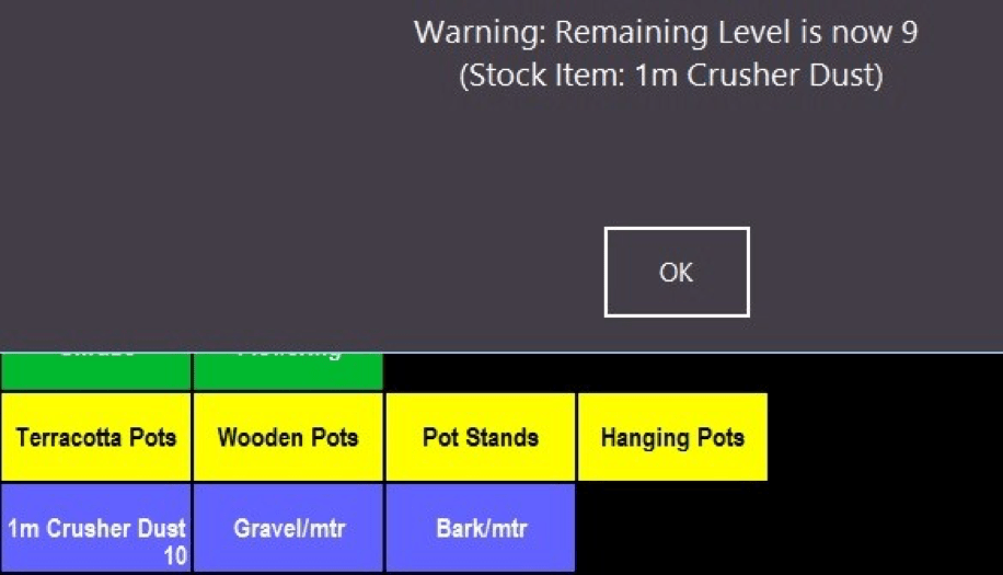 Stock item alert levels screenshot